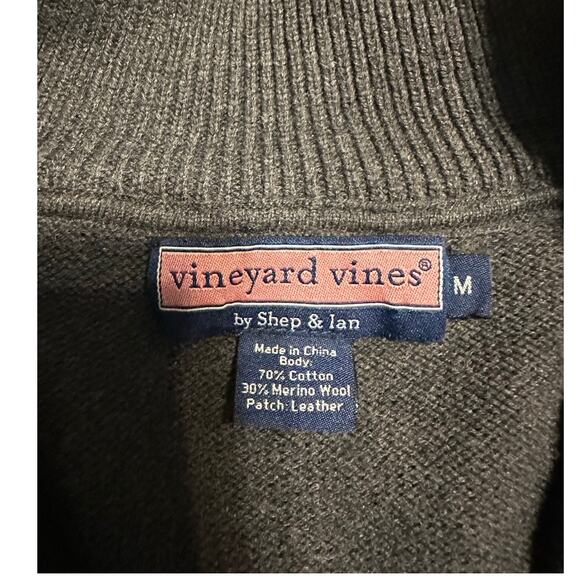 Vineyard Vines Cotton Wool Quarter Zip Sweater Men's Medium Leather Elbow Patch - Picture 5 of 7